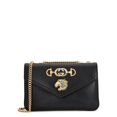 Shop Gucci Rajah Medium Black Leather Shoulder Bag