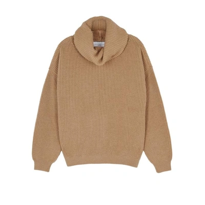 Shop Opportuno Kora Roll-neck Wool Jumper In Beige