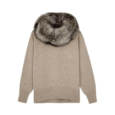 Shop Dom Goor Fur-trimmed Wool-blend Jumper In Light Grey