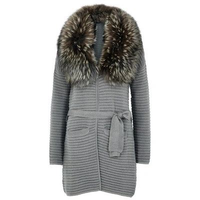 Shop Dom Goor Grey Fur-trimmed Wool-blend Cardigan
