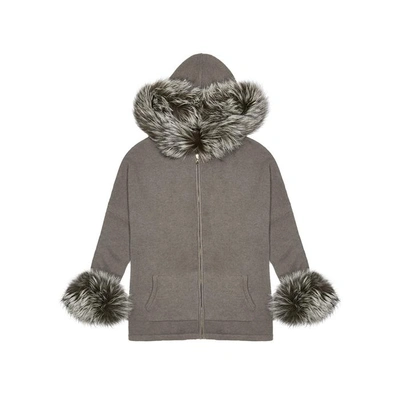 Shop Dom Goor Charcoal Fur-trimmed Cashmere Cardigan In Grey