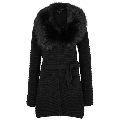 Shop Dom Goor Black Fur-trimmed Wool-blend Cardigan