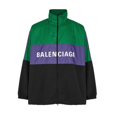 Shop Balenciaga Colour-blocked Logo Shell Jacket In Multicoloured