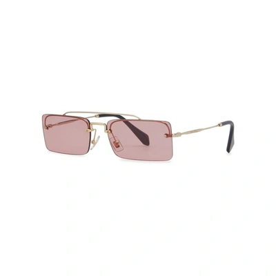 Shop Miu Miu Gold Tone Square Frame Sunglasses
