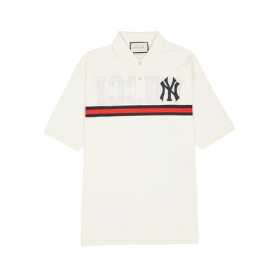 Shop Gucci Embroidered Piqué Cotton Polo Shirt In White