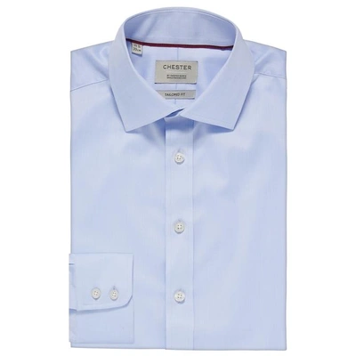 Shop Chester By Chester Barrie Traveller Plus Stretch Twill Shirt In Blue