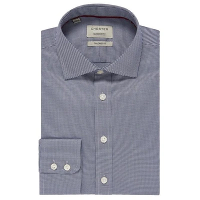 Shop Chester By Chester Barrie Puppytooth Tailored Fit Shirt In Navy