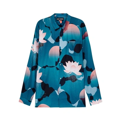 Shop Double Rainbouu Kyoto Song Printed Cotton Shirt In Blue