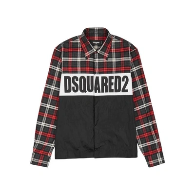 Shop Dsquared2 Checked Logo-print Cotton Shirt In Black