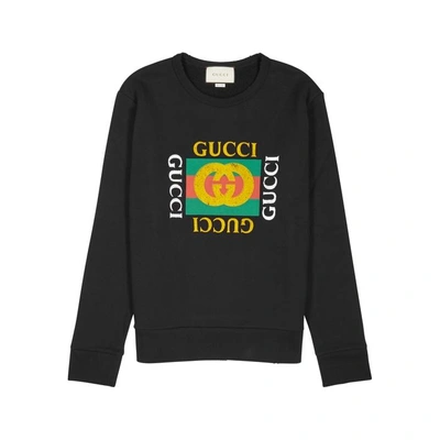 Shop Gucci Black Logo-print Cotton Sweatshirt
