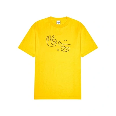 Shop 40s & Shorties Thumbs Up Printed Cotton T-shirt In Yellow