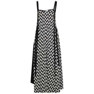 Shop Loewe Monochrome Chevron-print Midi Dress In Black And White