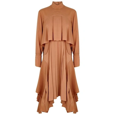 Shop Chloé Brown Silk Crepe De Chine Dress In Light Brown