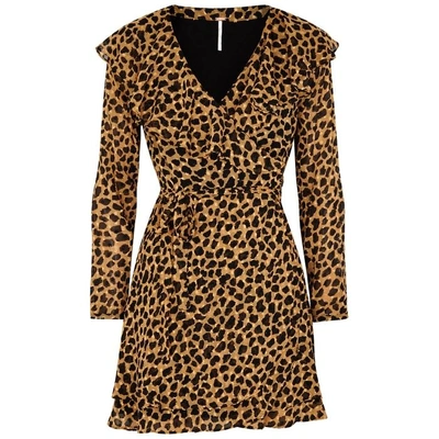 Shop Free People Frenchie Printed Georgette Wrap Dress In Leopard