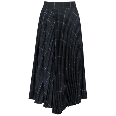 Shop Vince Checked Pleated Cady Midi Skirt In Black