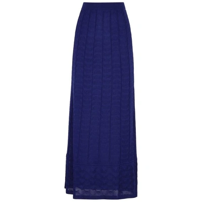 Shop M Missoni Textured-knit Wool-blend Maxi Skirt In Blue