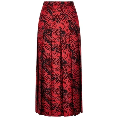 Shop Gucci Red Printed Silk Midi Skirt