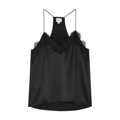 Shop Cami Nyc Racer Lace-trimmed Silk Satin Top In Black