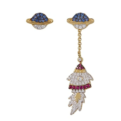 Shop Apm Monaco Asymmetric Crystal-embellished Earrings In Multicoloured