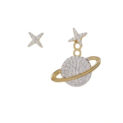 Shop Apm Monaco Asymmetric Star Crystal-embellished Earrings In Gold
