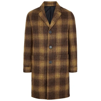 Shop Ami Alexandre Mattiussi Patch Pockets Brown Checked Coat In Camel