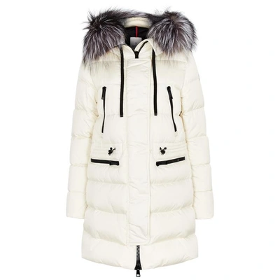 Shop Moncler Aphrotiti Cream Fur-trimmed Shell Coat In Ivory