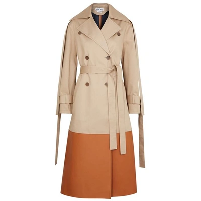 Shop Loewe Leather-panelled Cotton Trench Coat In Beige