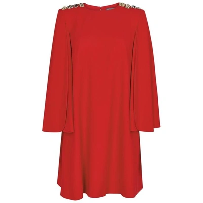 Shop Alexander Mcqueen Red Embellished Cape Dress