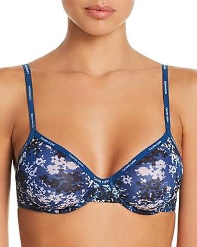 Shop Calvin Klein Sheer Marquisette Unlined Underwire Bra In Simple Floral Lyria Blue