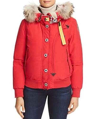 Shop Parajumpers Tribe Fur Trim Down Bomber Jacket In Scarlet