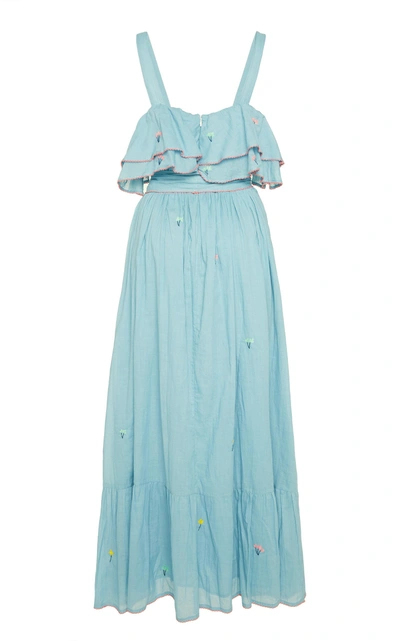 Shop Banjanan Sintra Embroidered Cotton Maxi Dress In Blue