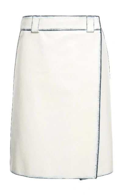 Shop Prada Leather Skirt In White