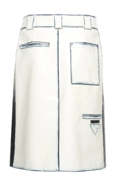 Shop Prada Leather Skirt In White