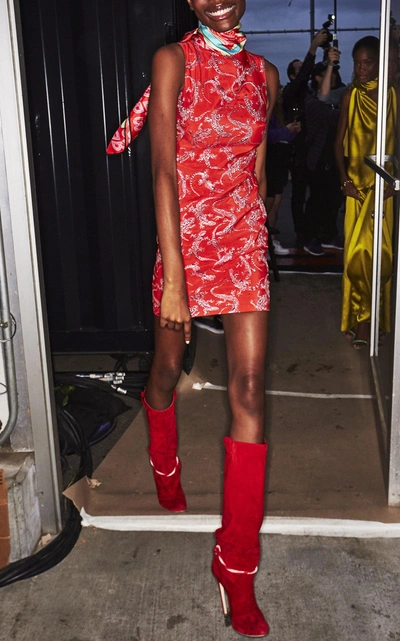 Shop Brandon Maxwell Lizard Jacquard Mini Dress In Red