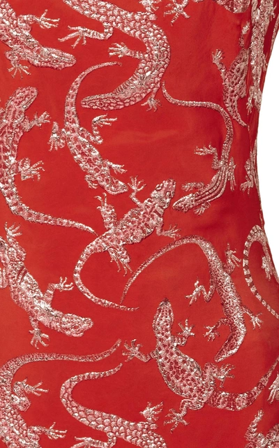 Shop Brandon Maxwell Lizard Jacquard Mini Dress In Red