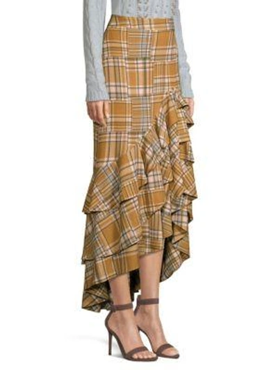 Shop Patbo Plaid Ruffled Midi Skirt In Tan Multi