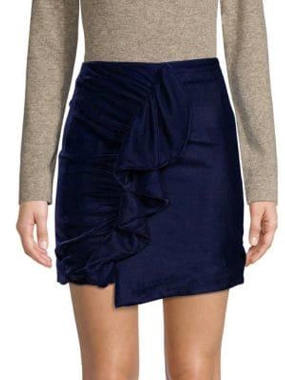 Shop Patbo Velvet Ruffled Mini Skirt In Midnight Blue