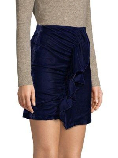 Shop Patbo Velvet Ruffled Mini Skirt In Midnight Blue