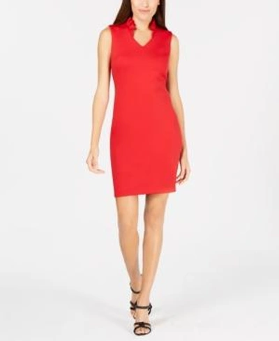 Shop Calvin Klein Petite Ruffled Sheath Dress In Red