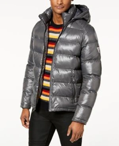 Guess Men's Holographic Hooded Puffer Jacket In Smoke | ModeSens