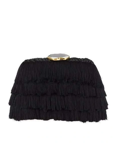 Shop Rafe Amanda Fringe Clutch Bag With Agate Clasp In Black