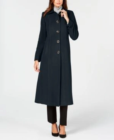 Shop Anne Klein Single-breasted Maxi Coat In Navy