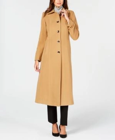 Shop Anne Klein Single-breasted Maxi Coat In Camel