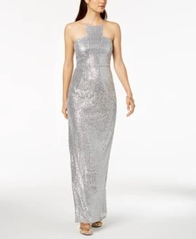 Shop Adrianna Papell Sequin Cutaway Gown In Silver