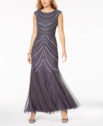 Shop Adrianna Papell Beaded Gown In Gunmetal