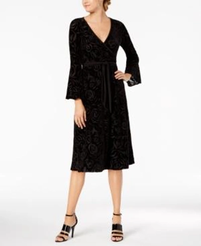 Shop Calvin Klein Burnout Velvet Faux-wrap Midi Dress In Black