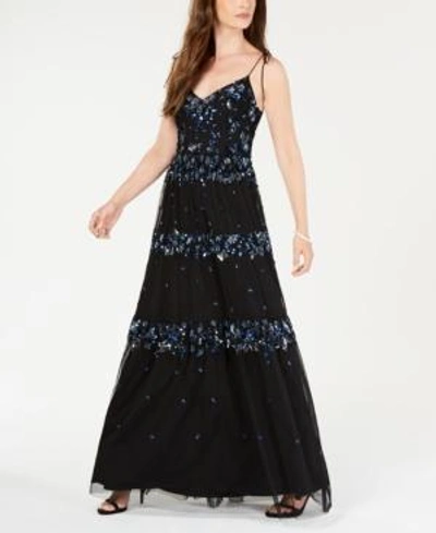 Shop Adrianna Papell Sequin-embellished Sleeveless Gown In Evening Sky Multi