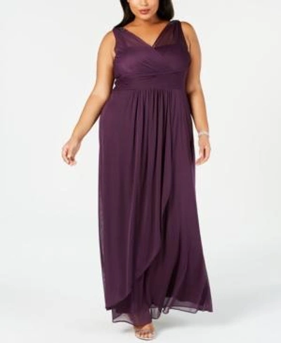 Shop Adrianna Papell Plus Size Draped Embellished Gown In Currant