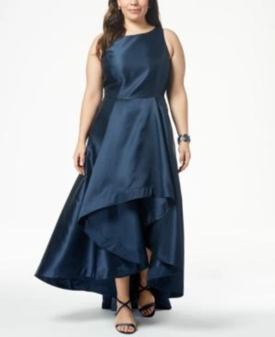 Shop Adrianna Papell Plus Size High-low Mikado Gown In Midnight