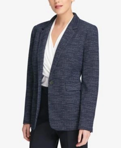 Shop Dkny Knit One-button Jacket, Created For Macy's In Blue Multi